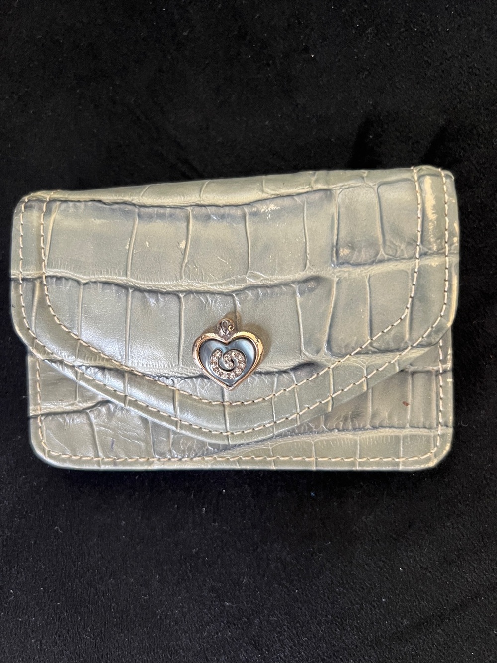 Brighton Croc-Embossed Heart Card Wallet - gray